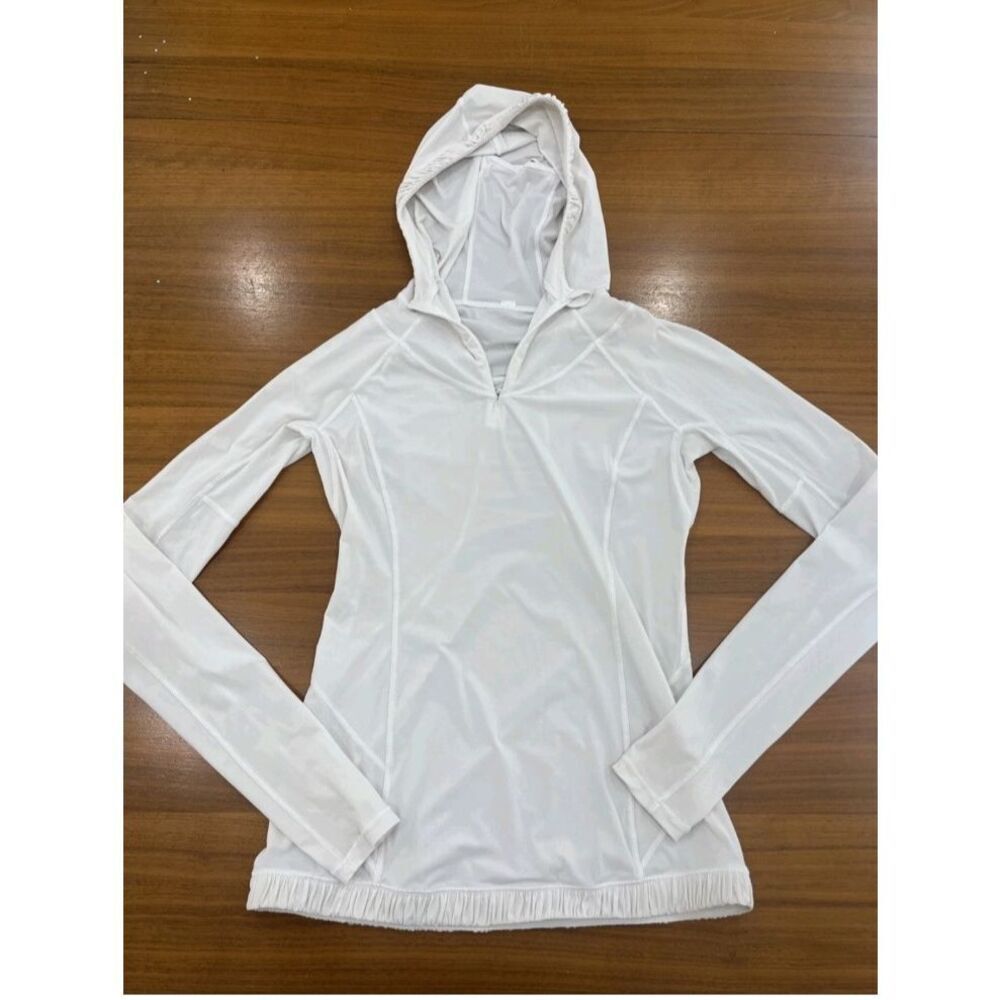 Lululemon Waterbound Hoodie Women Size 4 White Rash Guard Thumb Holes Lightweigt - Picture 2 of 7